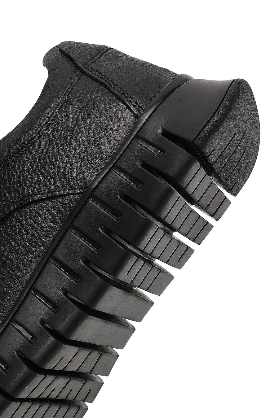 Erkek Siyah Bağcıklı Kalın Tabanlı Deri Casual Sneaker