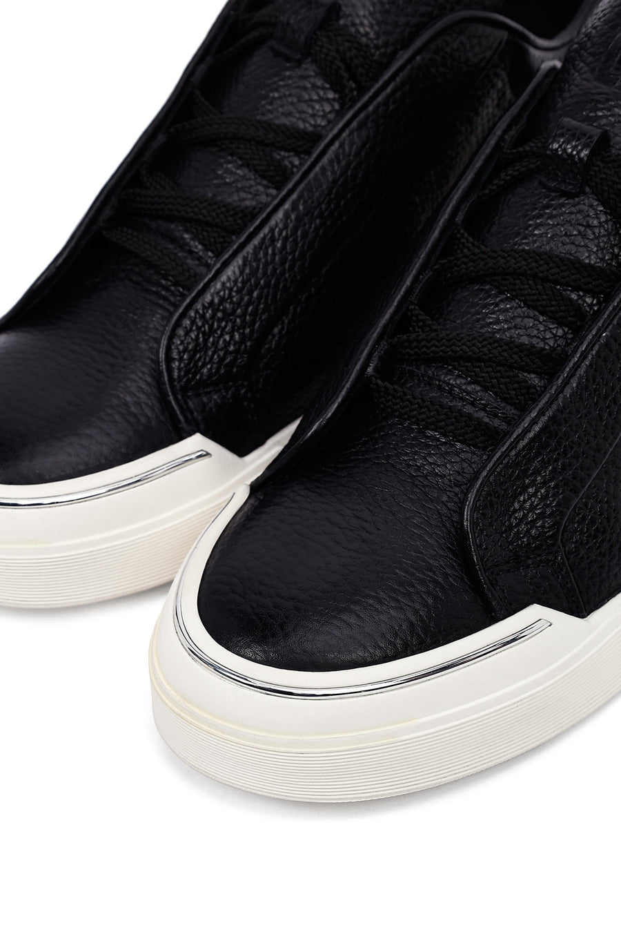 Erkek Siyah Bağcıklı Deri Sneaker