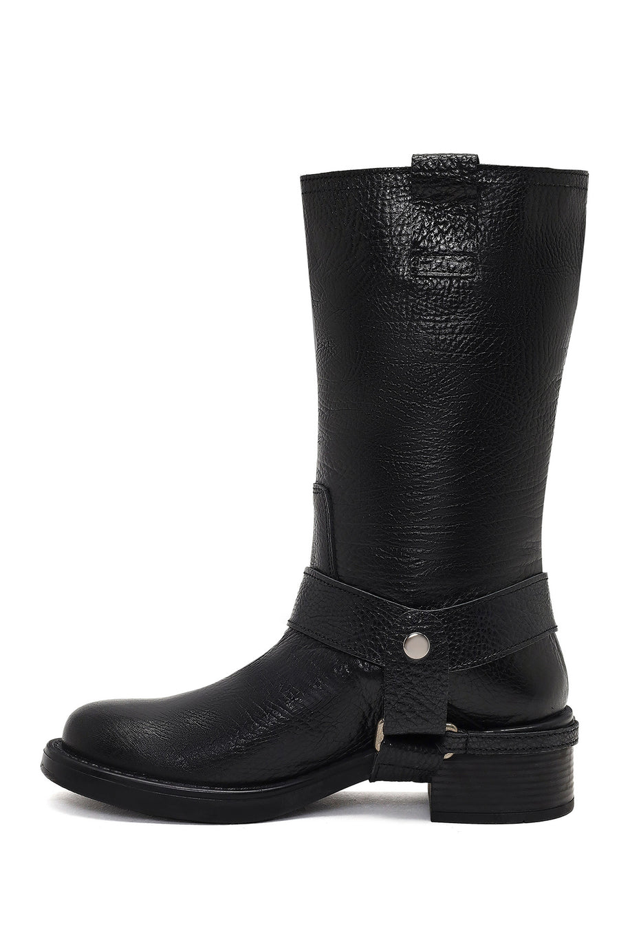 Women's Black Leather Biker Boot