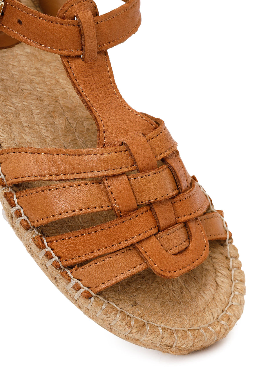 Kadın Taba Bilekten Tokalı Deri Espadril Sandalet