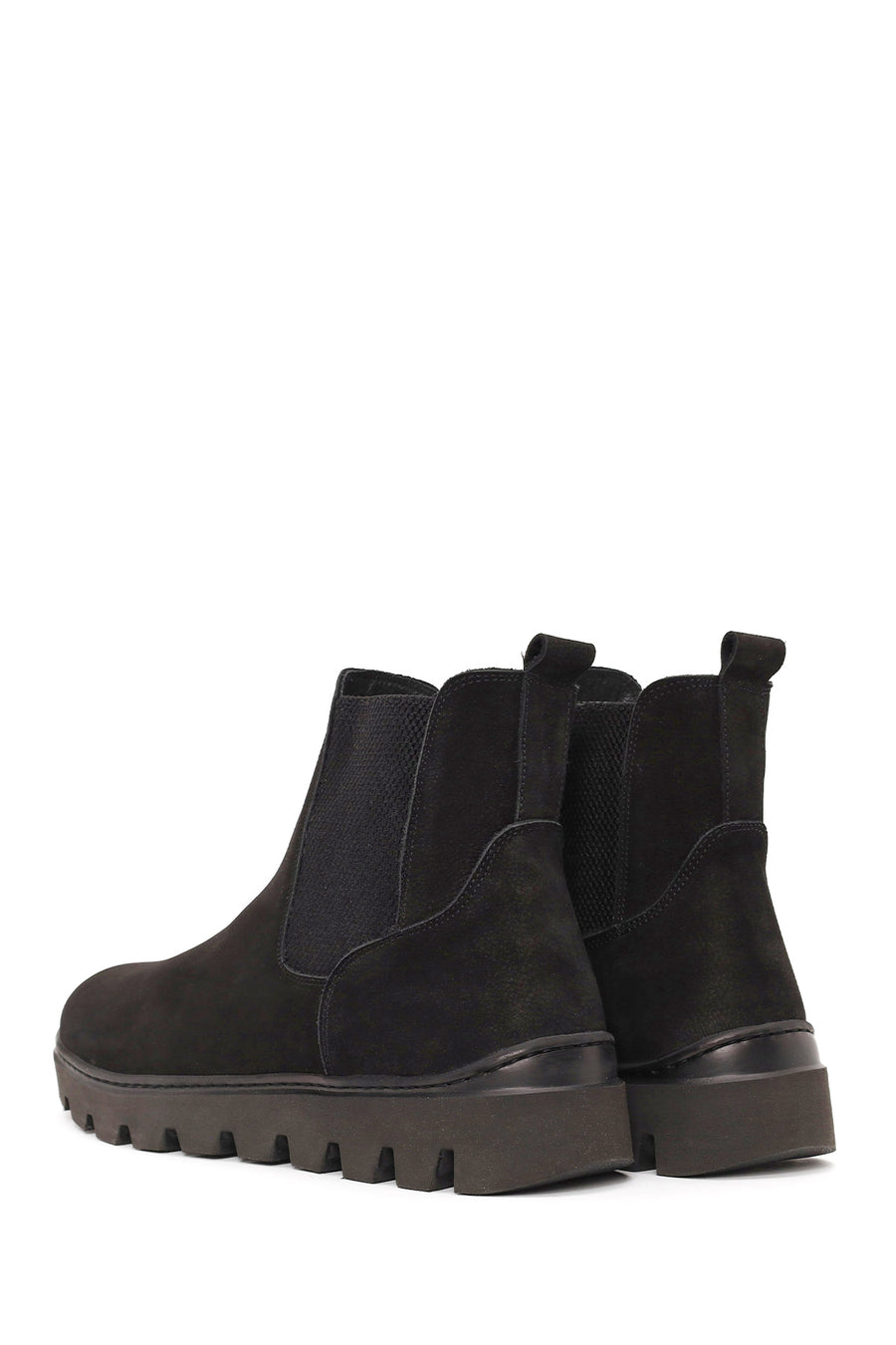Male Black Thick-Soled Nubuck Leather Chelsea Boots