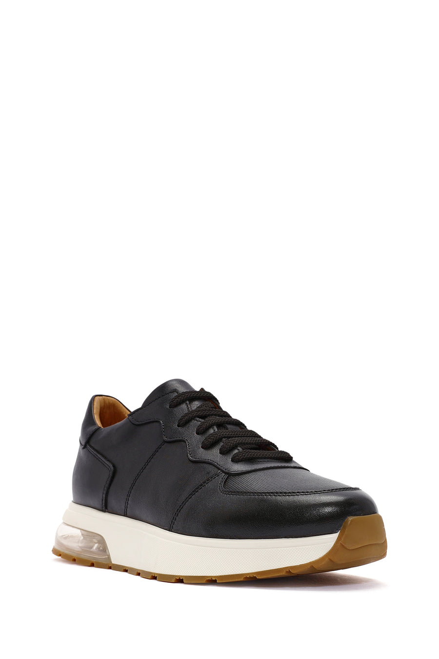 Erkek Siyah Bağcıklı Deri Sneaker