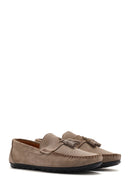 Men's Beige Tassel Suede Leather Loafer | Derimod