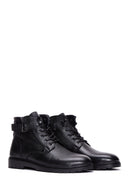 Men's Black Leather Zippered Boots | Derimod