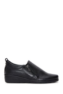 Women's Black Leather Wedge Heeled Comfort Shoes | Derimod