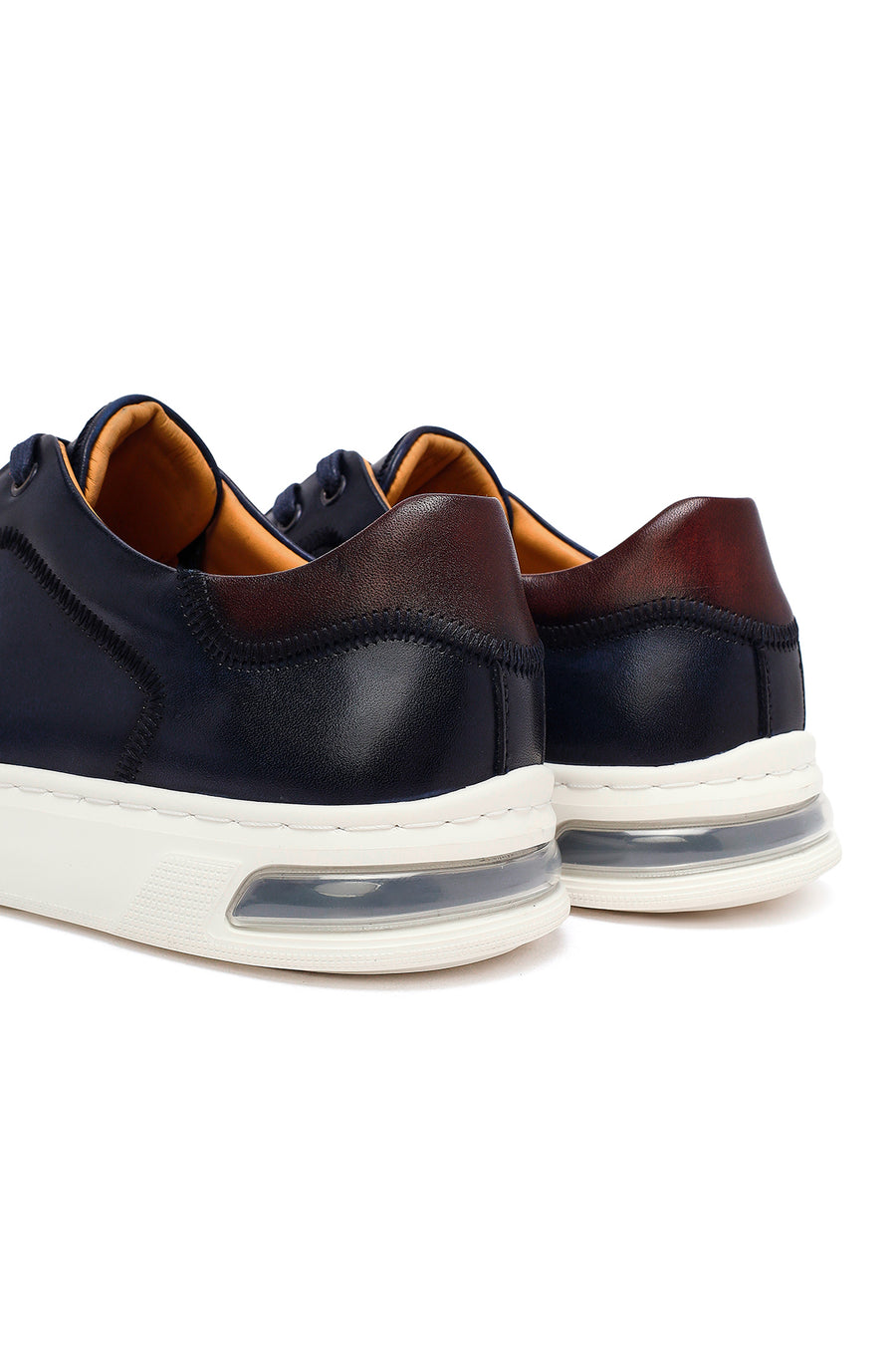 Erkek Lacivert Bağcıklı Deri Sneaker