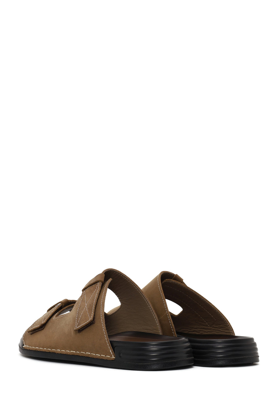 Male Beige Strapped Nubuck Leather Slipper