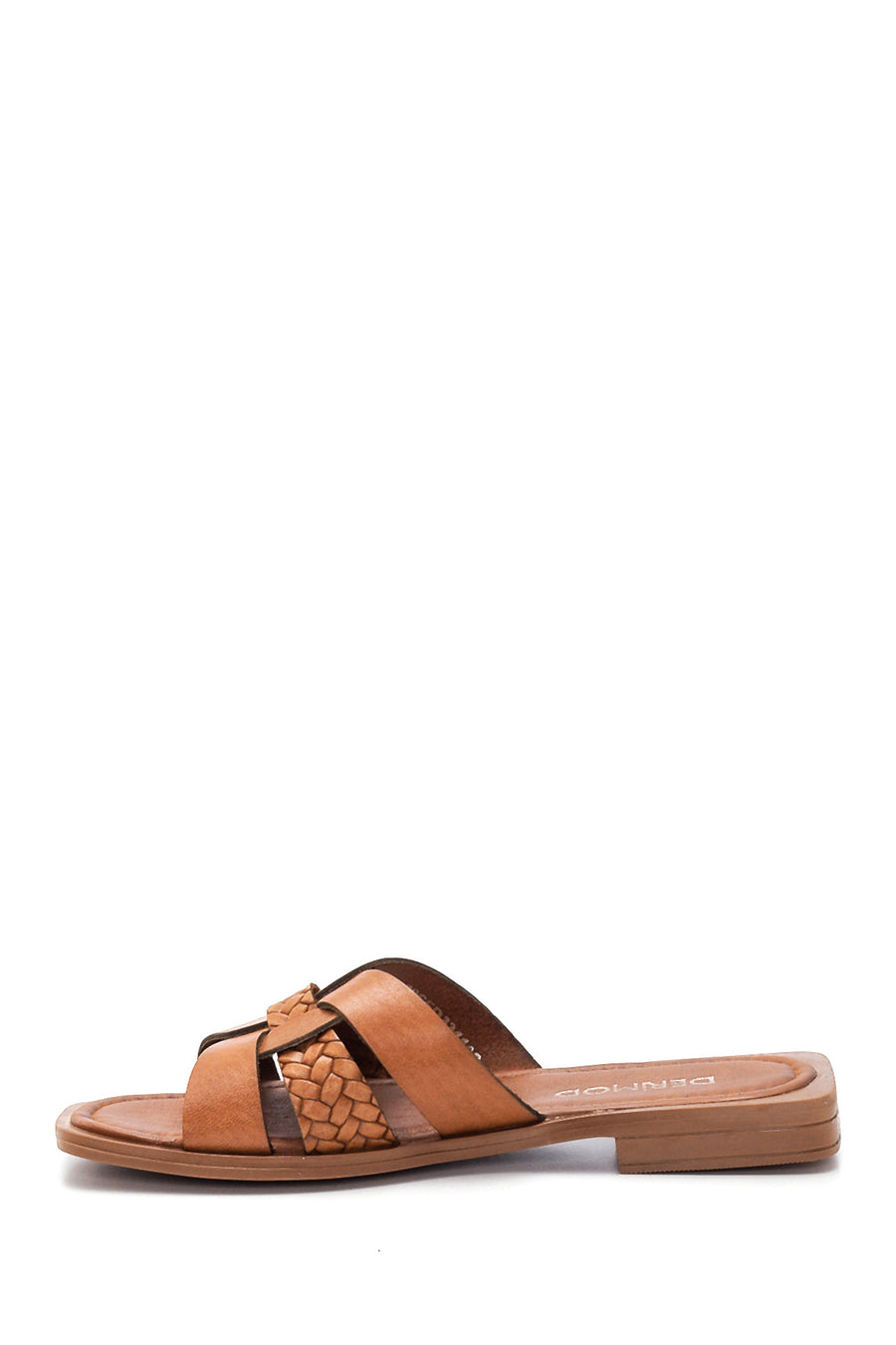 Women's Leather Knit Detailed Slippers