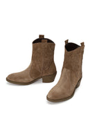 Woman Walnut Thick-Heeled Suede Cowboy Boots | Derimod