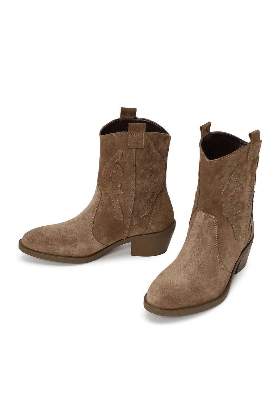 Woman Walnut Thick-Heeled Suede Cowboy Boots