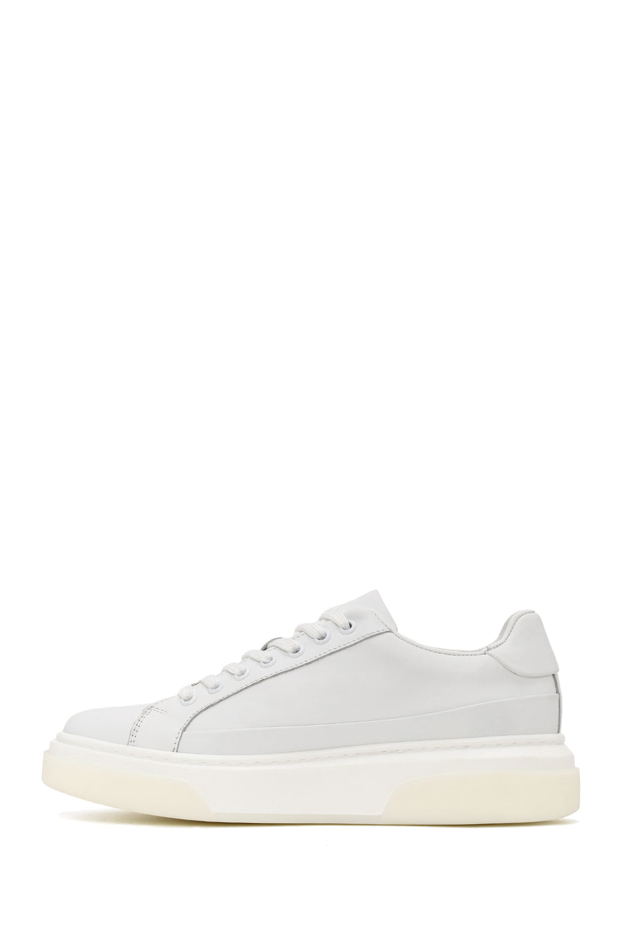Male White Lace-Up Thick-Soled Leather Sneaker