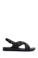 Women's Black Stone Straw Sandals | Derimod