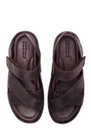 Men's Brown Nubuck Leather Sandals | Derimod