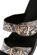Women's Black Double Buckled Patterned Slippers | Derimod