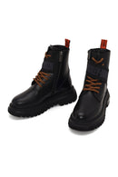 Harley Davidson Woman Black Becky Zip Closure Thick-Soled Leather Combat Boots | Derimod