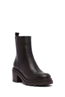 Woman Brown Zip Closure Chunky Heeled Leather Boots | Derimod
