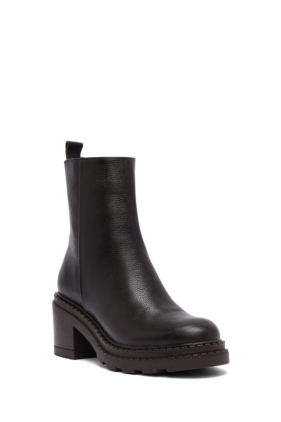 Woman Brown Zip Closure Platform Thick-Heeled Leather Boots