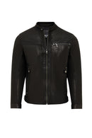 Towns Men Black Slim-Fit Short Leather Jacket | Derimod