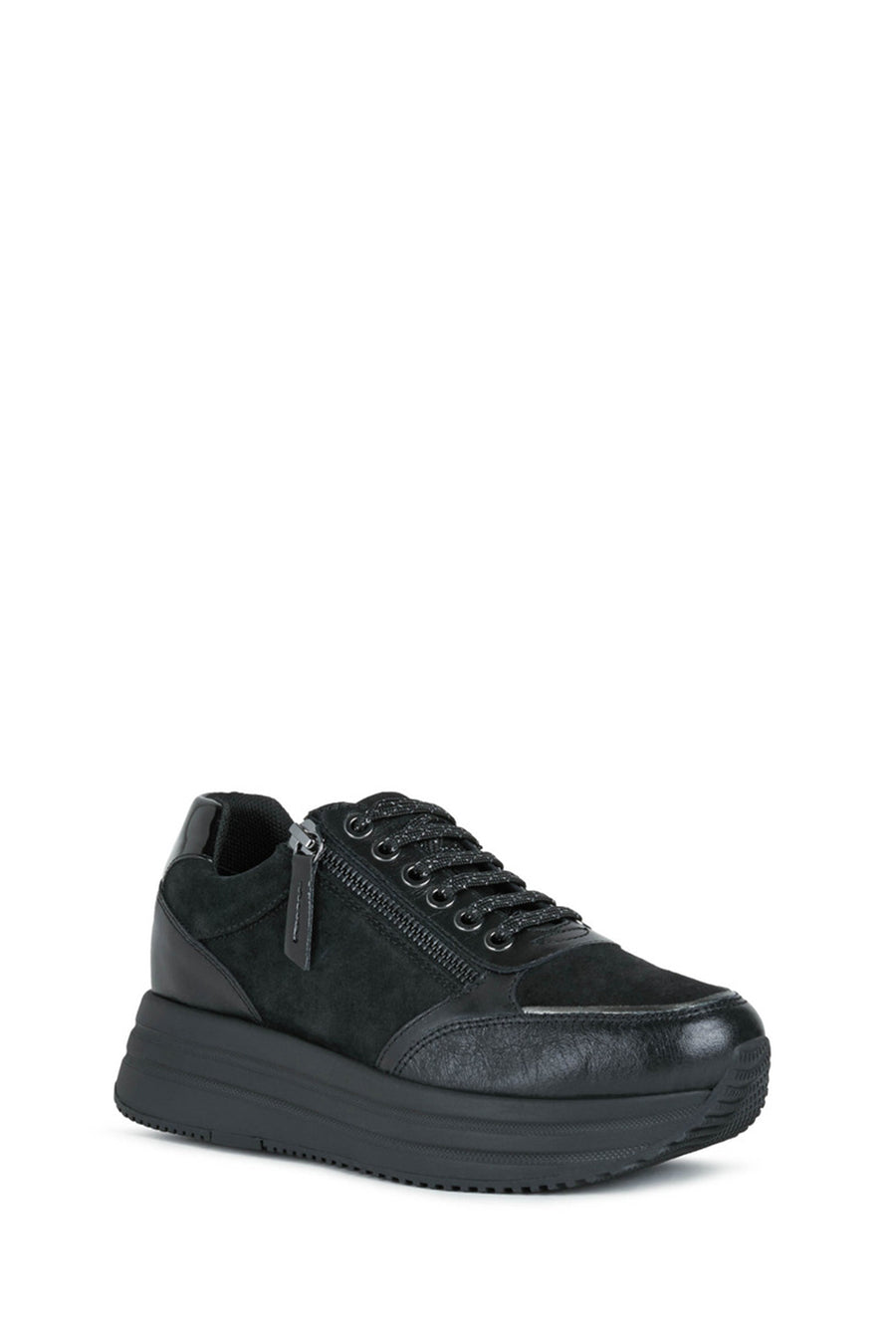 Geox Kadın Siyah Kency Bağcıklı Kalın Tabanlı Deri Sneaker