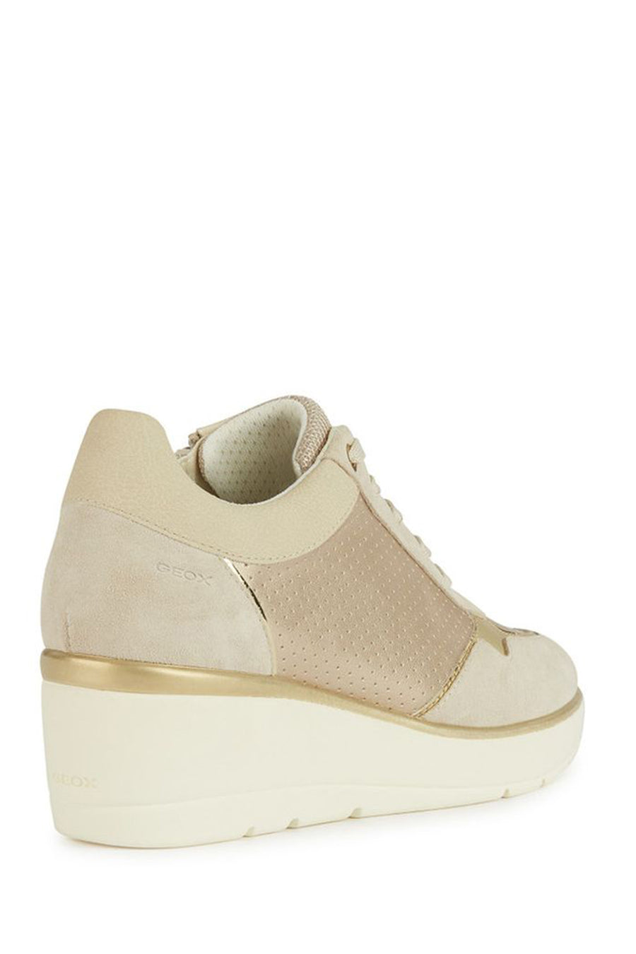 Geox Women's Beige Thick-Soled Lace-Up Leather Sneakers
