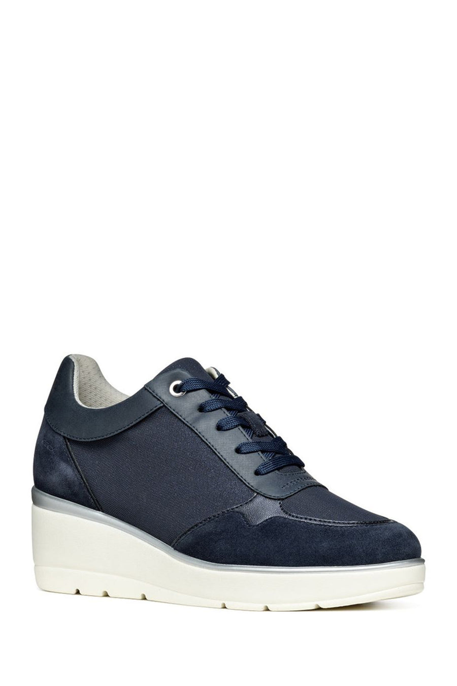 Geox Women's Navy Blue Ilde Thick Sole Lace Up Leather Sneaker