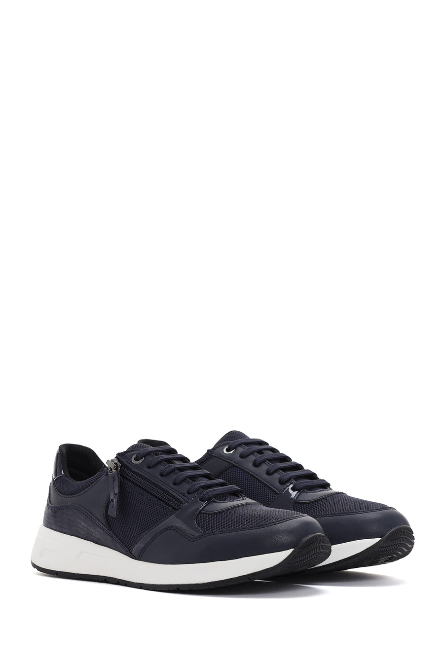 Geox Women's Navy Blue Bulmya Lace-Up Leather Sneaker