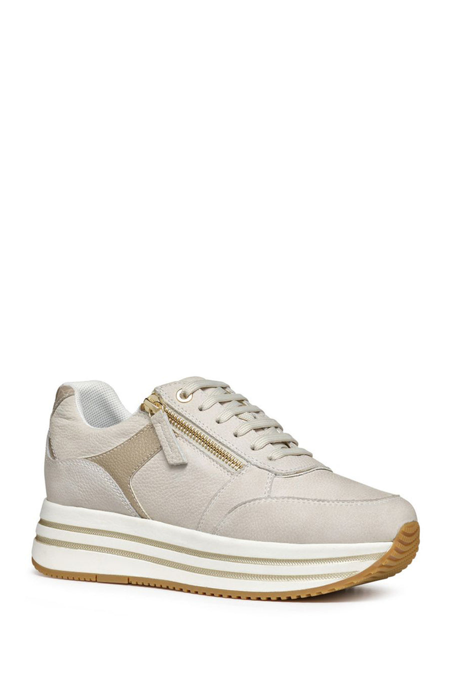 Geox Women's Beige Kency Thick Soled Lace-up Sneaker