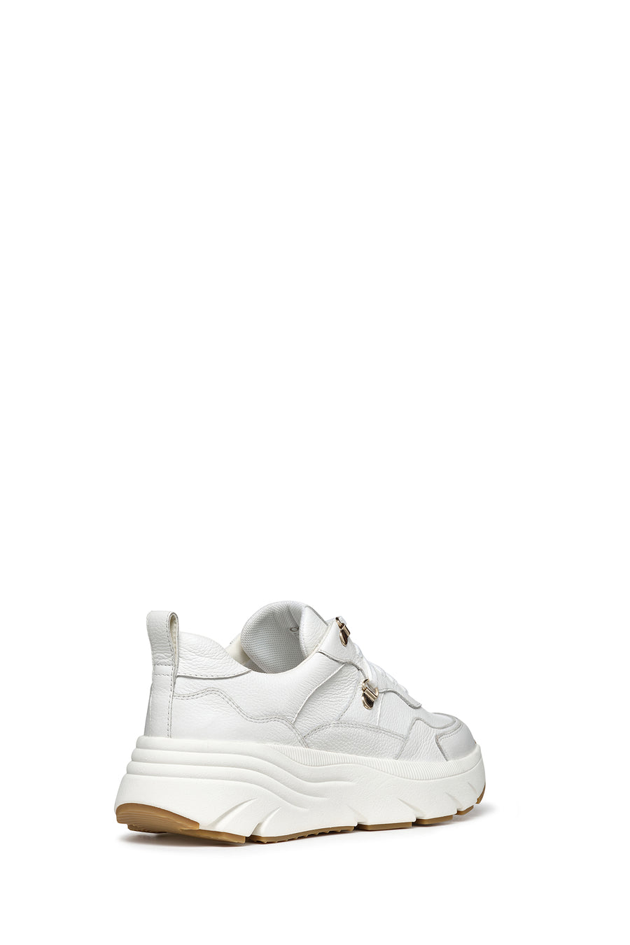 
Geox Women White Diamantha Lace-Up Thick Sole Leather Sneaker
