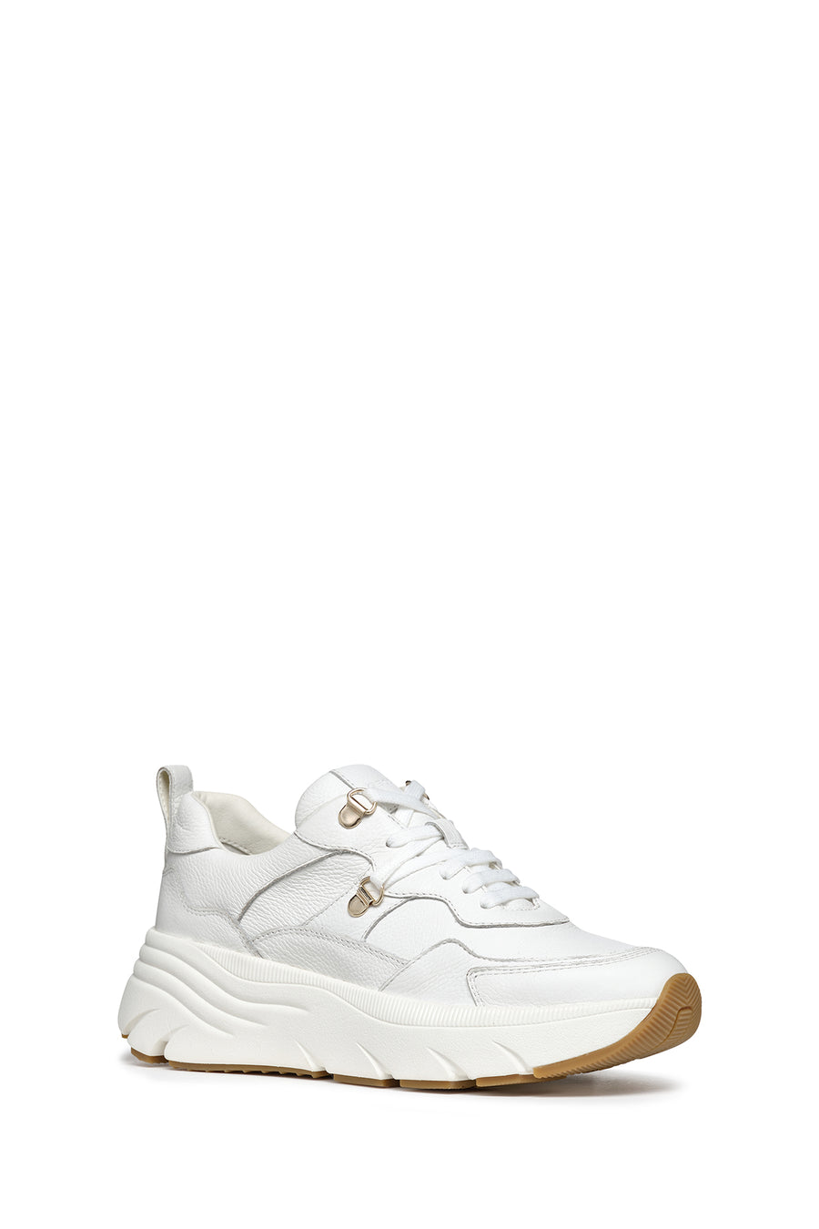 
Geox Women White Diamantha Lace-Up Thick Sole Leather Sneaker
