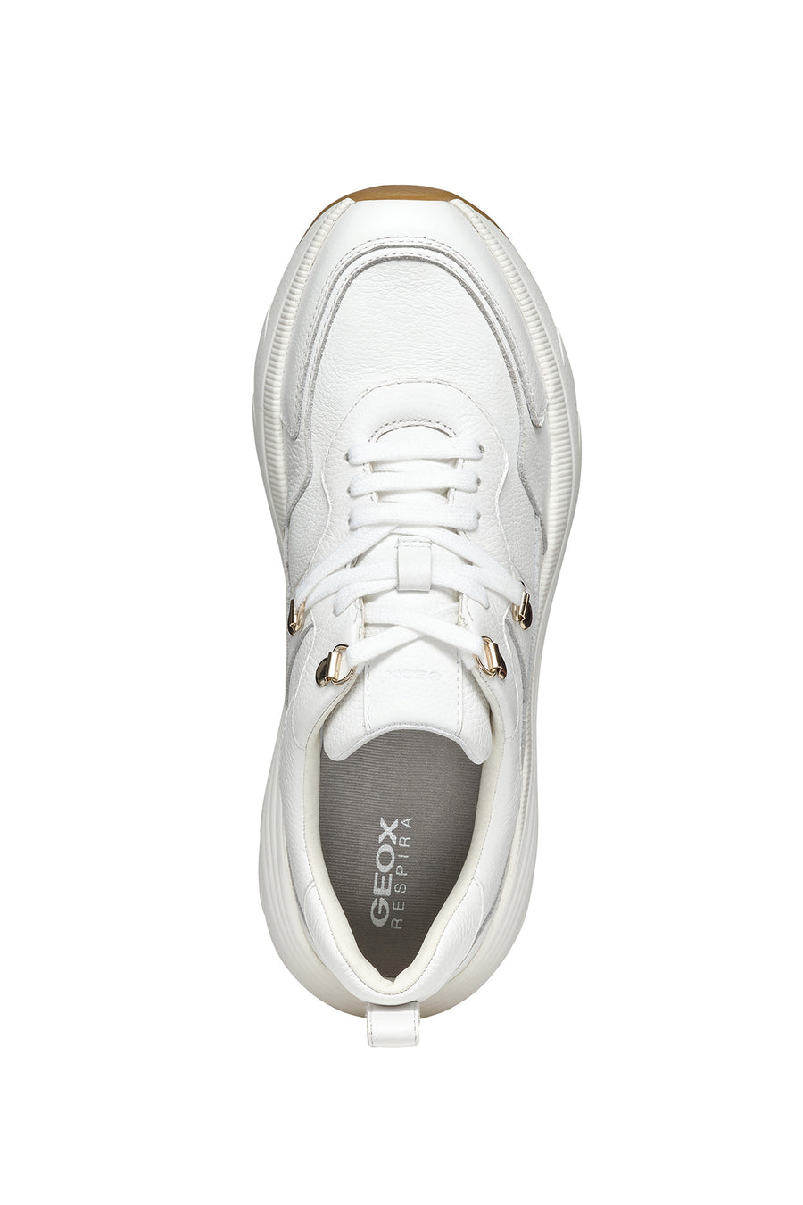 
Geox Women White Diamantha Lace-Up Thick Sole Leather Sneaker

