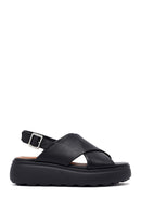 Geox Women's Black Spherica Ec4 Ankle Strap Thick Soled Leather Sandals | Derimod