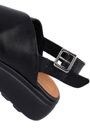 Geox Women's Black Spherica Ec4 Ankle Strap Thick Soled Leather Sandals | Derimod