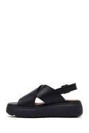 Geox Women's Black Spherica Ec4 Ankle Strap Thick Soled Leather Sandals | Derimod