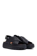 Geox Women's Black Spherica Ec4 Ankle Strap Thick Soled Leather Sandals | Derimod