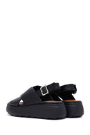 Geox Women's Black Spherica Ec4 Ankle Strap Thick Soled Leather Sandals | Derimod