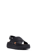 Geox Women's Black Spherica Ec4 Ankle Strap Thick Soled Leather Sandals | Derimod