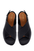 Geox Women's Black Spherica Ec4 Ankle Strap Thick Soled Leather Sandals | Derimod