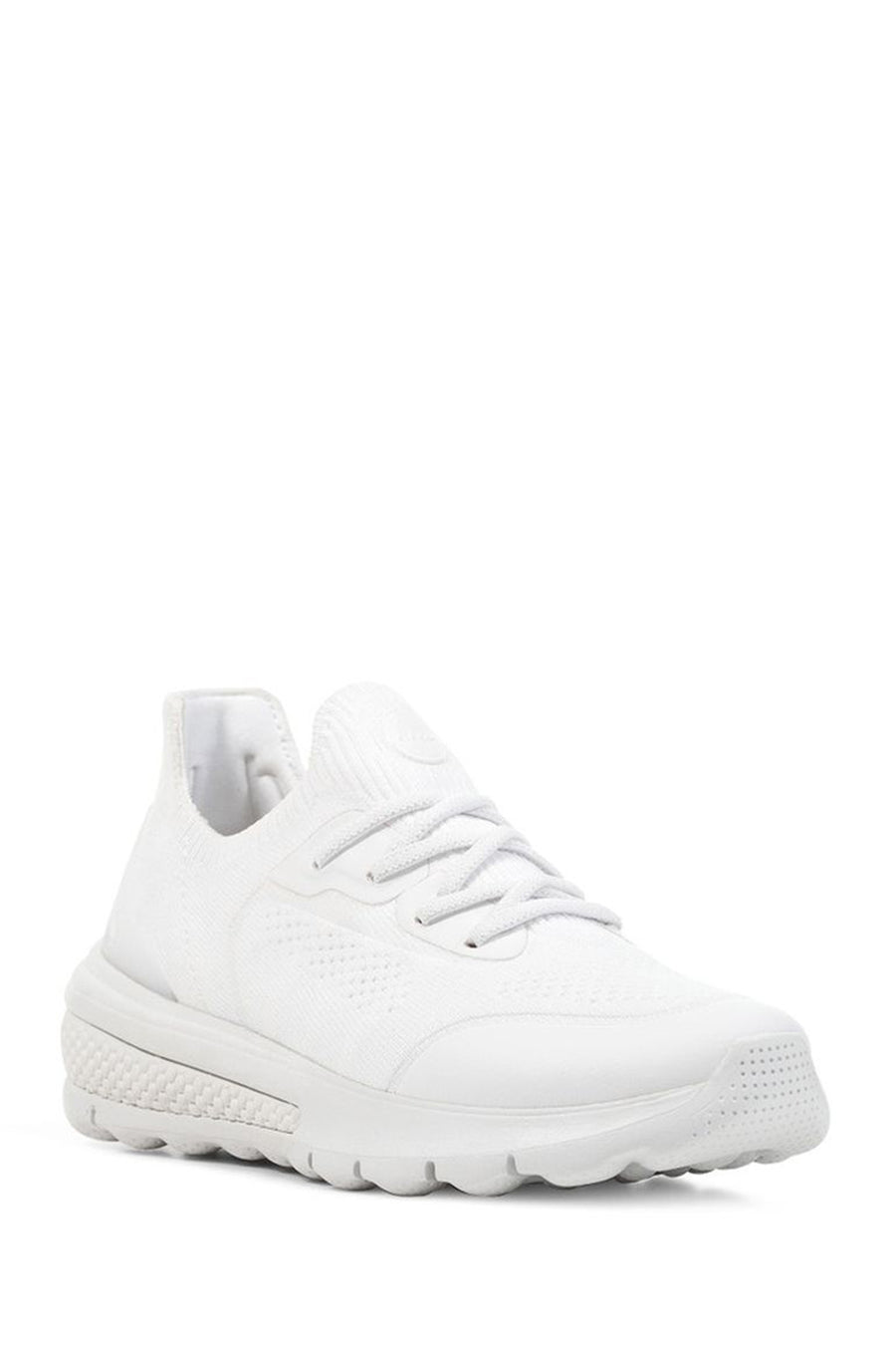 Geox Women's White Spherica Active Thick Sole Lace Up Fabric Sneaker