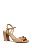 Geox Women Beige D New Eraklia 80 Ankle Buckle Thick Heel Leather Sandal | Derimod