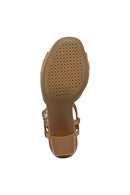 Geox Women Beige D New Eraklia 80 Ankle Buckle Thick Heel Leather Sandal | Derimod