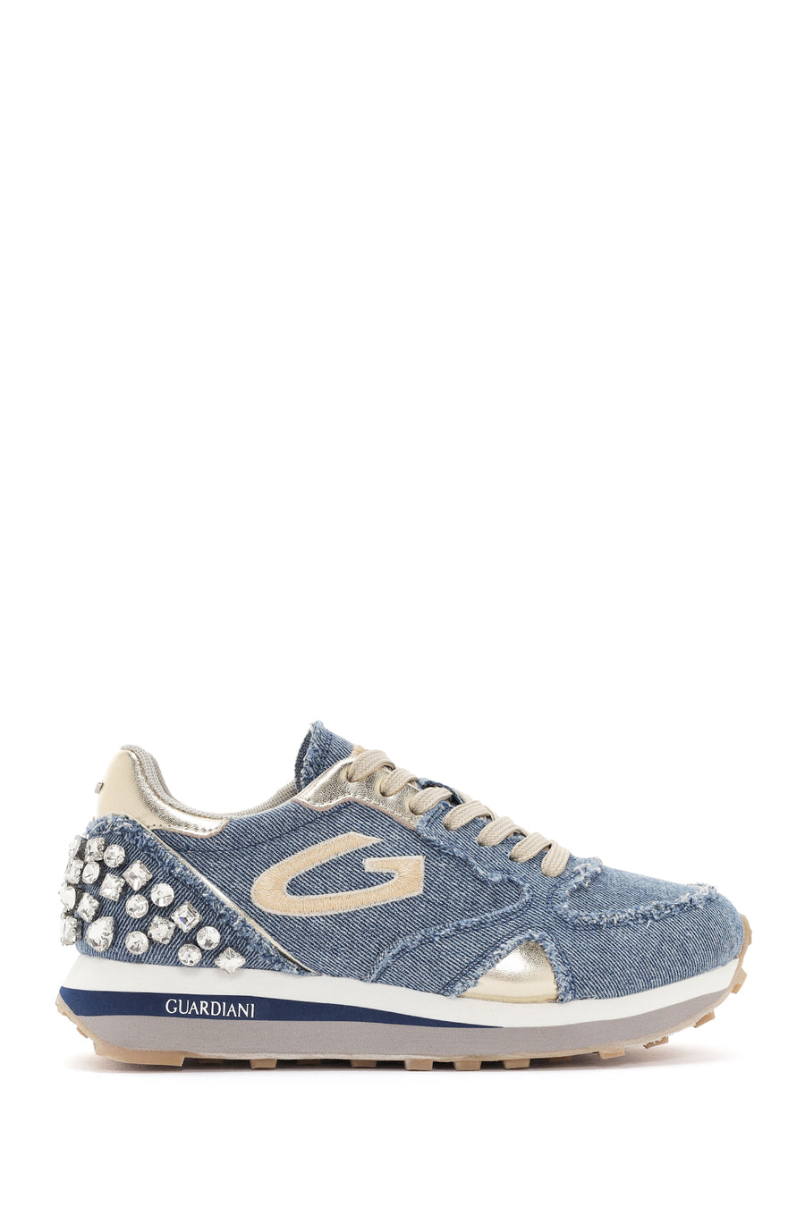 Alberto Guardiani Women's Blue Wen Thick-Soled Lace-Up Stoned Sneakers G03G100024 | Derimod