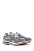 Alberto Guardiani Women's Blue Wen Thick-Soled Lace-Up Stoned Sneakers | Derimod