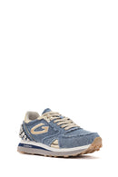 Alberto Guardiani Women's Blue Wen Thick-Soled Lace-Up Stoned Sneakers | Derimod