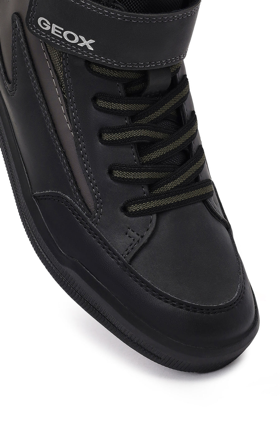 Geox Boys Black Arzach High Lace-Up Strapped Leather Boots