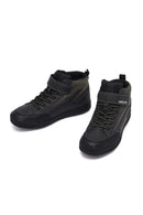 Geox Boys Black Arzach High Lace-Up Strapped Leather Boots | Derimod