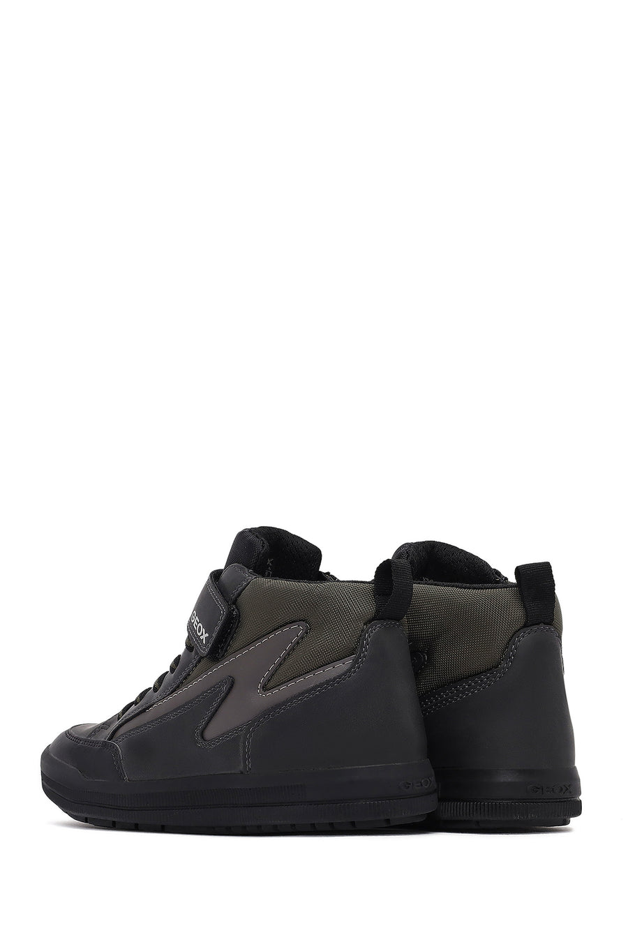 Geox Boys Black Arzach High Lace-Up Strapped Leather Boots
