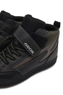 Geox Boys Black Arzach High Lace-Up Strapped Leather Boots | Derimod