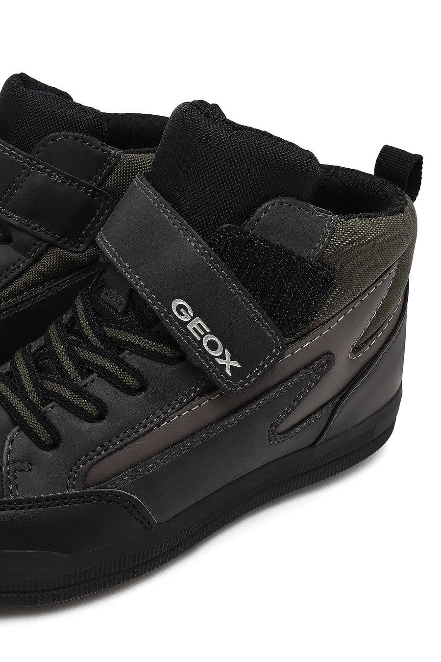 Geox Boys Black Arzach High Lace-Up Strapped Leather Boots