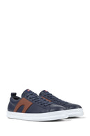 Camper Men's Navy Blue Runner Lace-up Leather Sneaker | Derimod