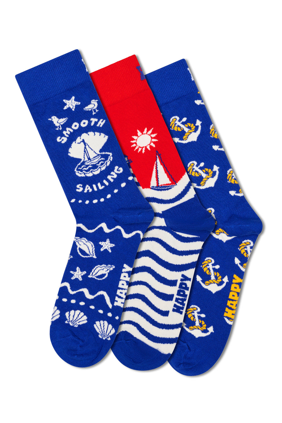 Happy Socks Kadın Mavi Sahil Temalı Pamuklu 3’lü Çorap Seti
